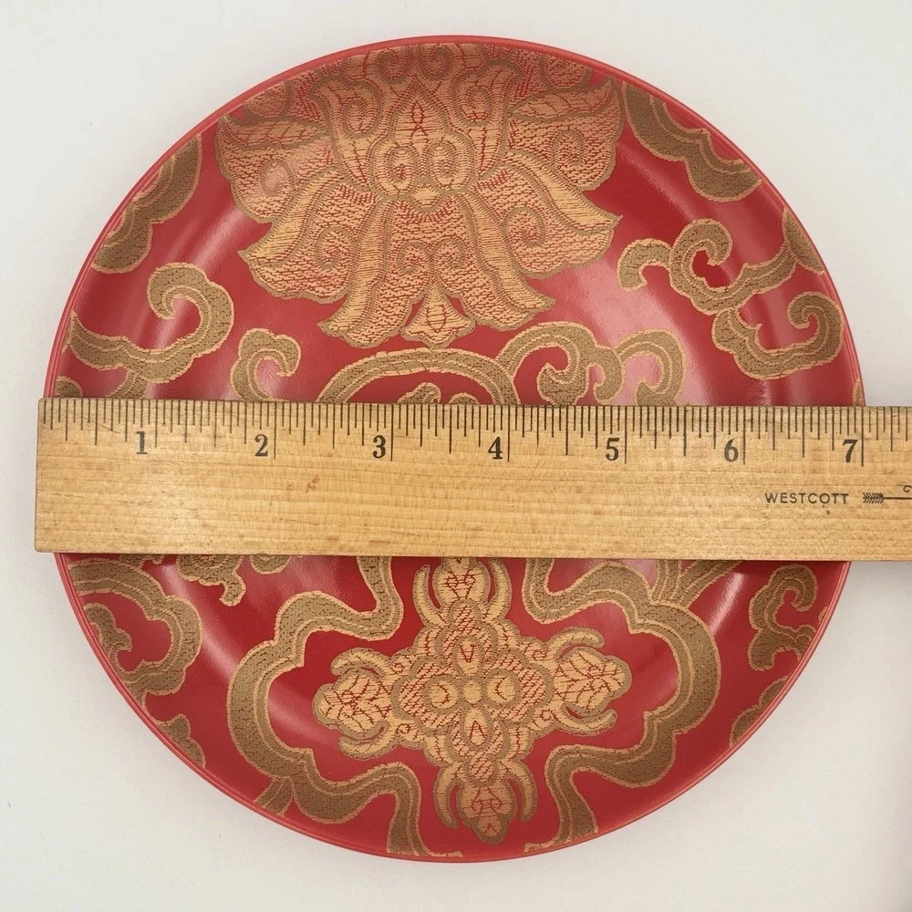 Pottery Barn Chinoise Dessert / Salad Plates Set of 6 Red & Gold 7